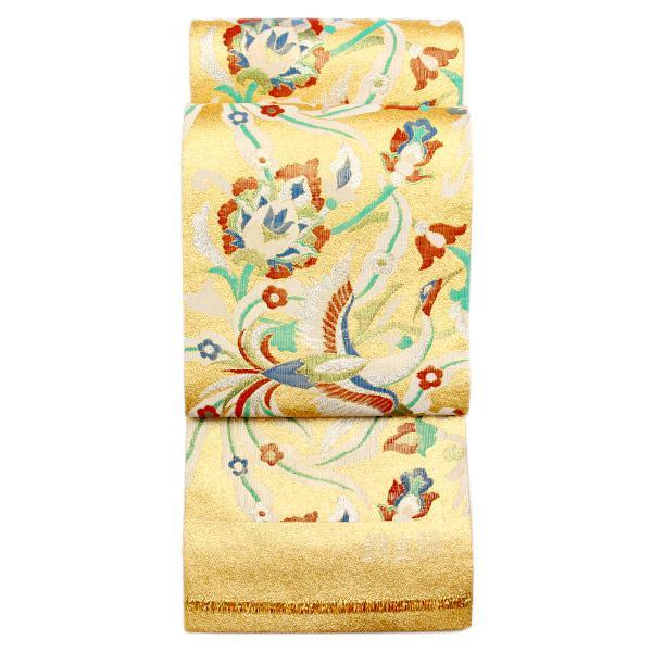 お仕立て付き】着物 帯 本場筑前 博多織 紋袋帯 金駒刺繍 鶴と花  