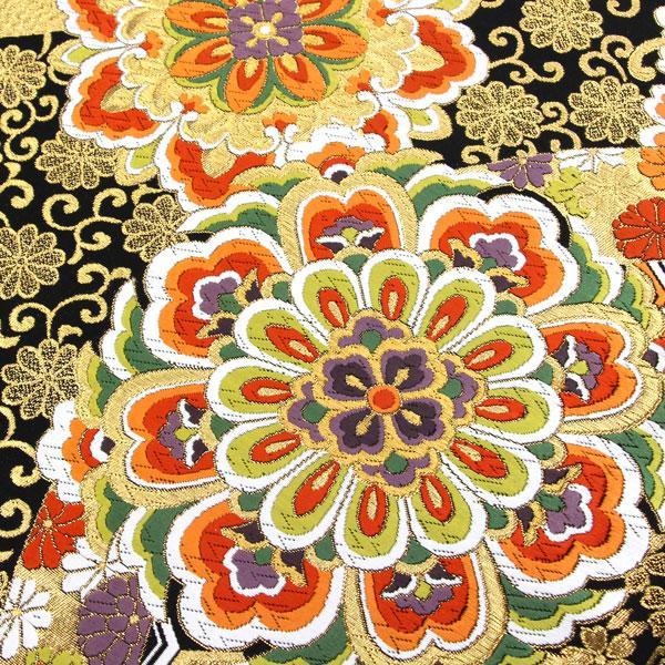 【袋帯】未使用品/名物裂の名品＊全通柄袋帯「彩」西陣織/格調高い重厚な美しさ 未仕立て】袋帯 黒茶色 ダークブラウン 鉄線花 百合 葵 辻ヶ花 ふくれ