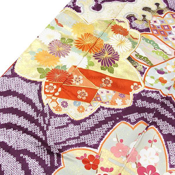 着物 友禅本振袖 京手描き 内と良 謹製 三巻桶絞りに波に桜図 あすかや