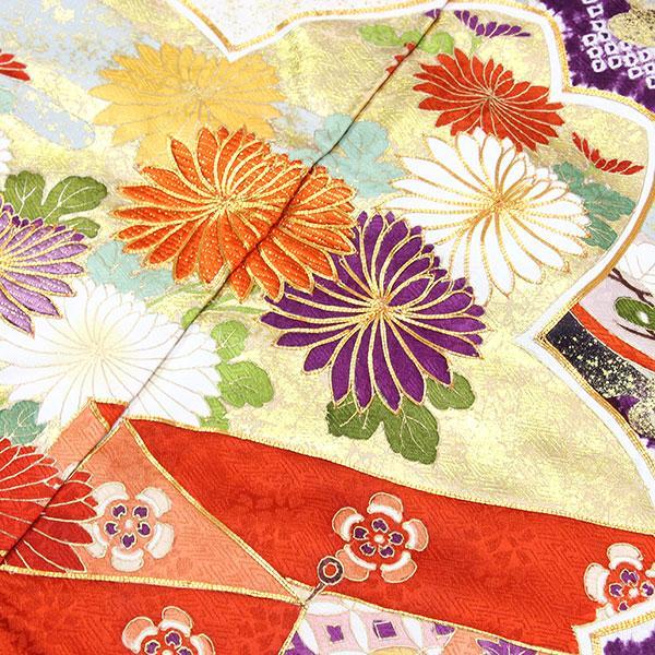 着物 友禅本振袖 京手描き 内と良 謹製 三巻桶絞りに波に桜図 あすかや