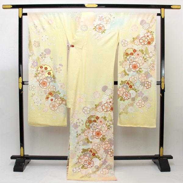 新品 正絹 振袖 青柳 個性的 イエロー 金駒刺繍