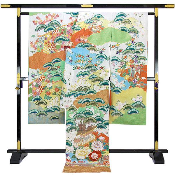 着物 振袖 銀通し金駒刺繍 友禅 手加工 丹後ちりめん地 四季の風景 未