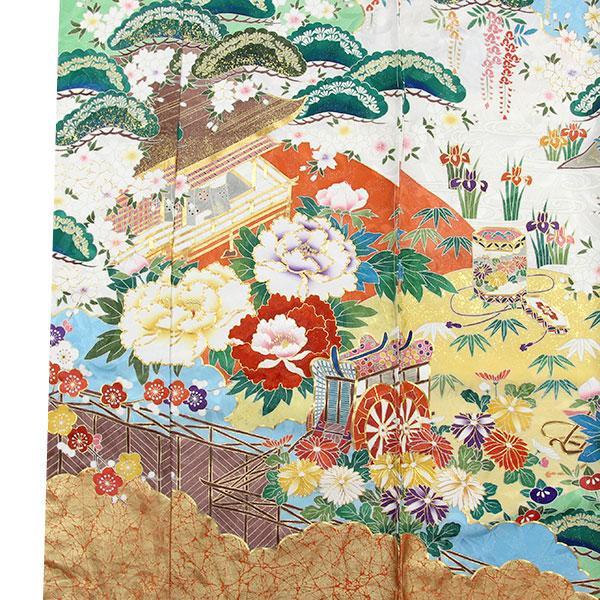 お仕立て付き】着物 振袖 銀通し金駒刺繍 友禅 手加工 丹後ちりめん地  