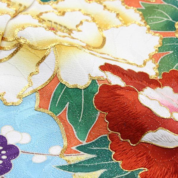 着物 振袖 銀通し金駒刺繍 友禅 手加工 丹後ちりめん地 四季の風景 未