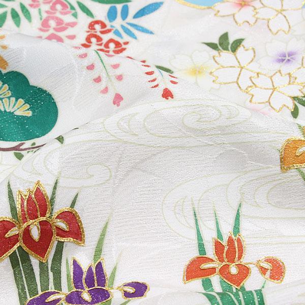 着物 振袖 銀通し金駒刺繍 友禅 手加工 丹後ちりめん地 四季の風景 未