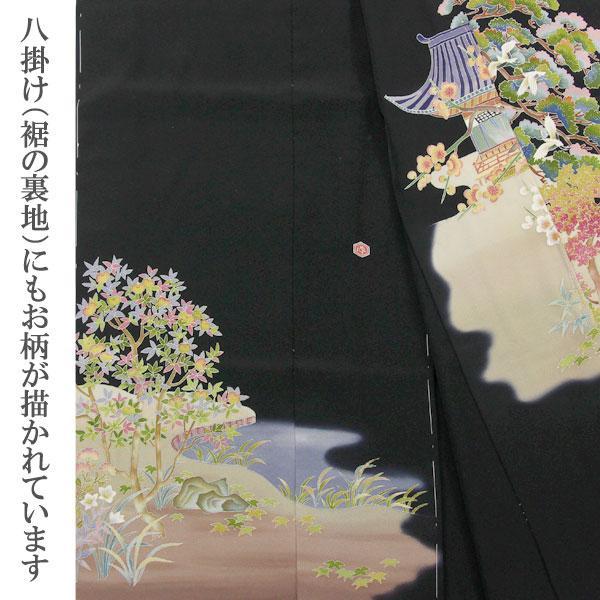 着物 本加賀友禅 梶山伸作 伝統工芸品 黒留袖 長生殿 落款入り あすか