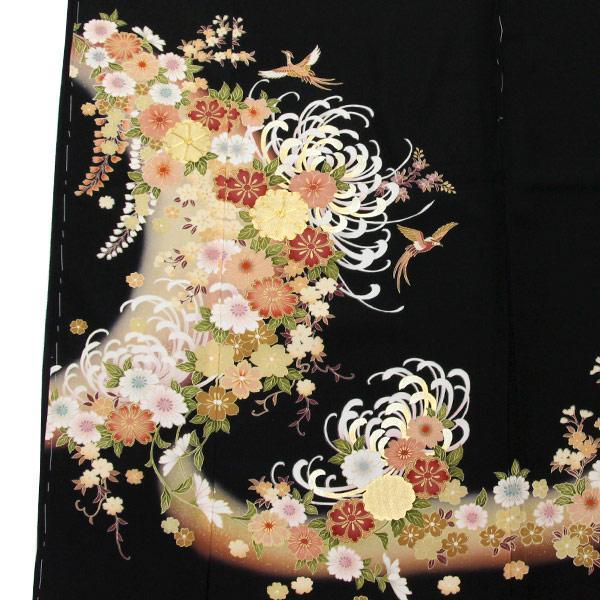 着物 京友禅 黒留袖 金駒刺繍 金彩金駒刺繍加工 乱菊に鶴 あすかや