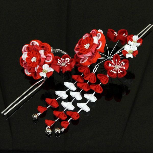 髪飾り 和装 豪華 つまみ細工 振袖用 かわいい房さがり付き 大小2個  
