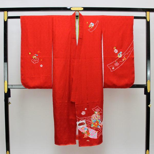 七五三 着物 新品 正絹 7歳用 販売 お正月 ひな祭り 熨斗 赤