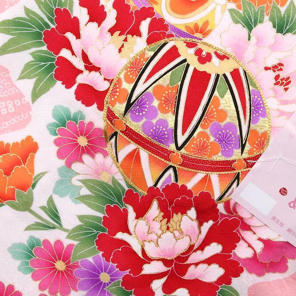 産着女の子女の子金彩正絹ポリエステル鶴手鞠花柄しつけ糸お宮参り