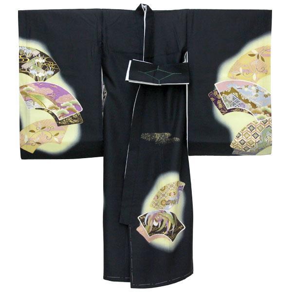 【お仕立て上がり】初着 男の子 絞り 刺繍 産着 祝着 お祝い着 着物 正絹 お宮参り 赤ちゃん ベビー 兜に扇面 黒 あすかや [商品番号pt3742]_1