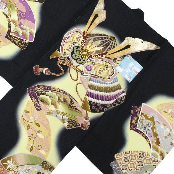 【お仕立て上がり】初着 男の子 絞り 刺繍 産着 祝着 お祝い着 着物 正絹 お宮参り 赤ちゃん ベビー 兜に扇面 黒 あすかや [商品番号pt3742]_2