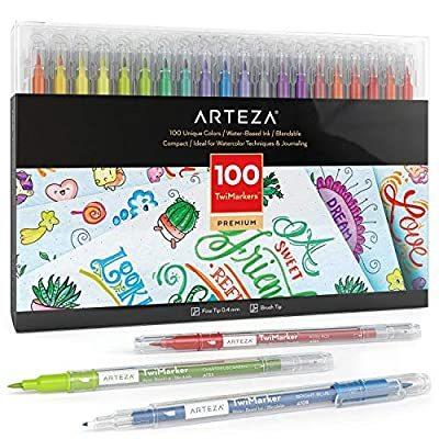 Arteza デュアル筆ペン Twimarker 100色セット デュアルチップ ファインチップ ブラシチップ スケッチマーカー 塗り絵 書道 塗りつ 割引