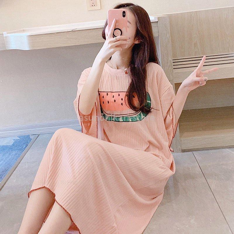 ネグリジェ 春夏 レディース 半袖ワンピース Tシャツ 果物柄 大人可愛いパジャマ ゆったり ロング丈ネグリジェ お姫 オシャレルームウェア 部屋着 安い購入 ナイトロープ