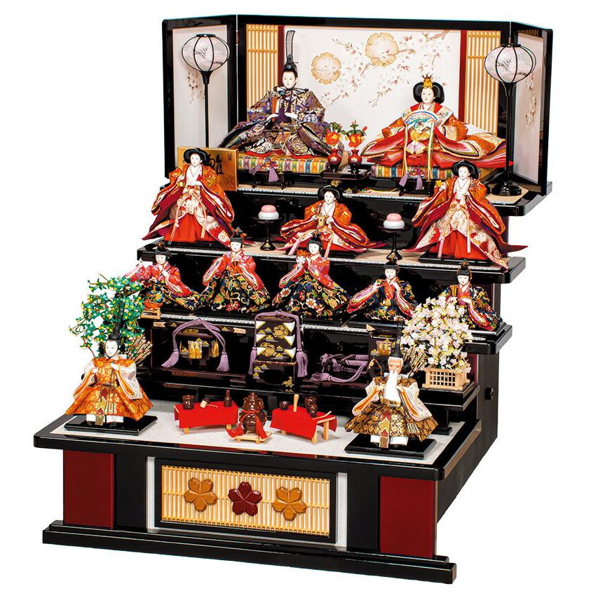 平安豊久 雛人形 ひな人形 五段飾り 十二人飾り 御所 金襴 十番親王 小