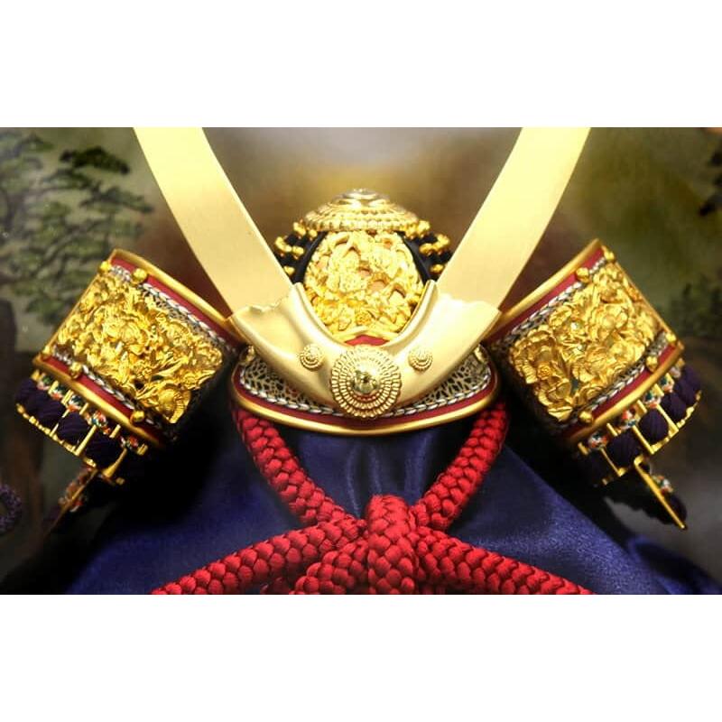 久月 兜飾り オルゴール付き 久月 五月人形 コンパクト 兜ケース飾り 兜飾り 正絹糸縅 8号 曙塗