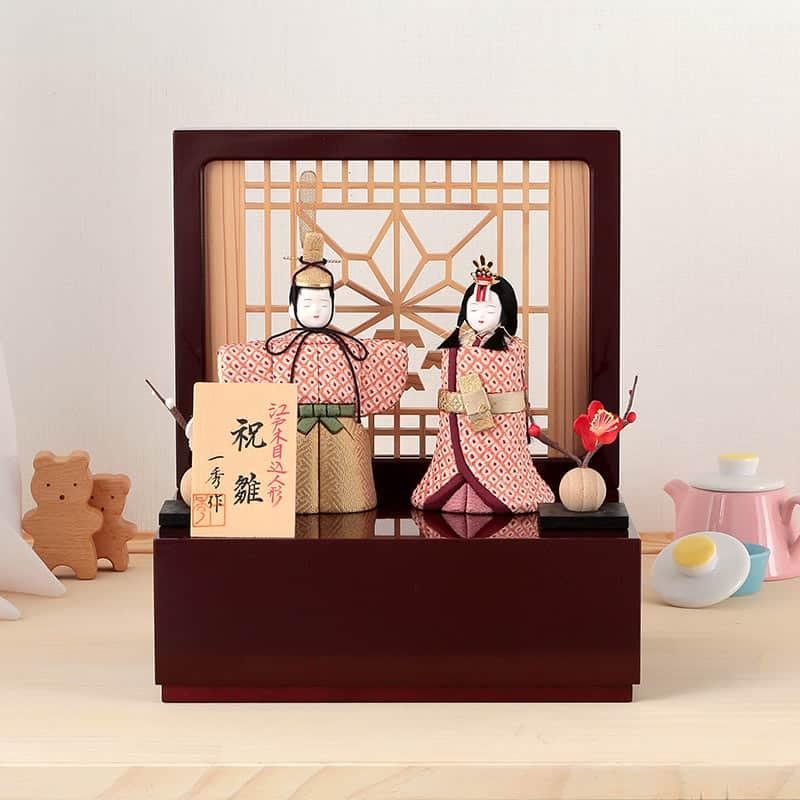 コンパクト収納型親王飾り 陽菜 会津塗お屏風収納飾り台セットE 【公式
