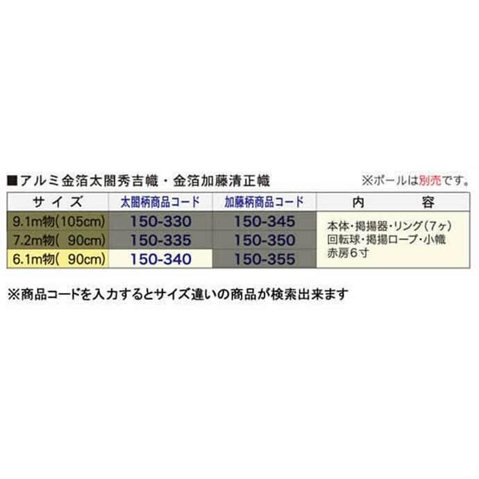 武者絵のぼり 徳永 武者幟 庭園用 6.1mセット アルミ金箔 太閤秀吉幟 撥水加工 家紋・名入れ可能 150-340_5