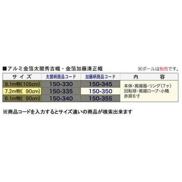 武者絵のぼり 徳永 武者幟 庭園用 7.2mセット アルミ金箔 加藤清正幟 撥水加工 家紋・名入れ可能 150-350