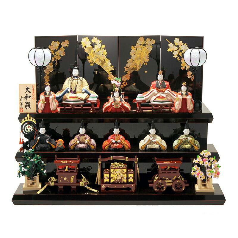 雛人形 コンパクト 一秀 ひな人形 木目込人形飾り 三段飾り 十人飾り