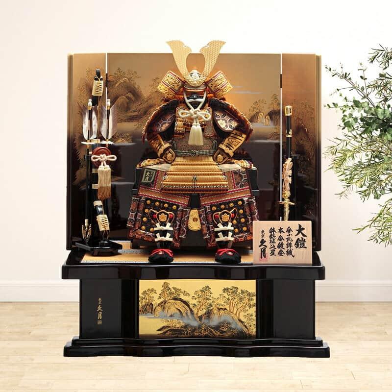 久月 五月人形 鎧平飾り 鎧飾り 高床飾り 金小札 緋縅 8号 大鎧 駿河