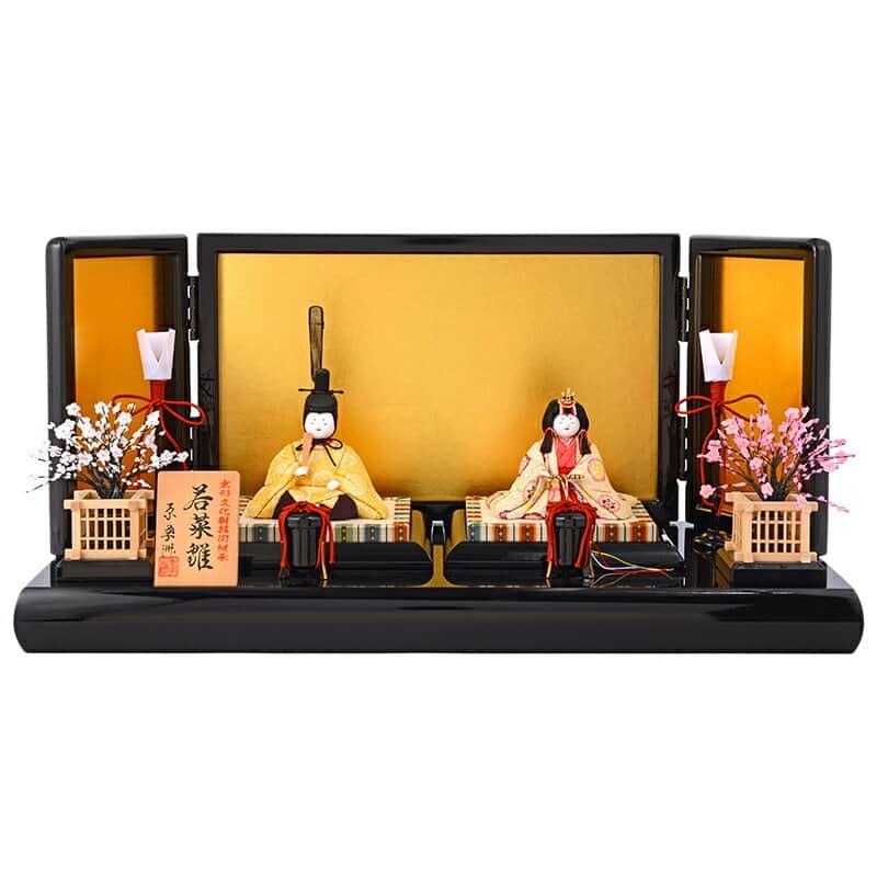 美品原孝州お雛様雛人形三段飾り五人飾り桜刺繍光るぼんぼり