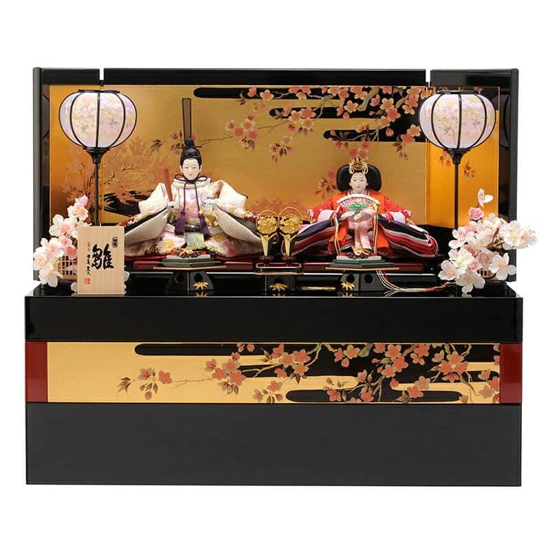 平安豊久 雛人形 コンパクト 雛 収納飾り 親王飾り 雲桜 花もよう 