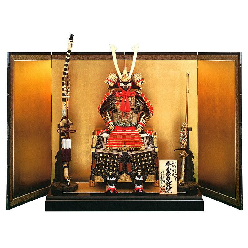 久月 五月人形 鎧平飾り 鎧飾り 平安一水作 本金箔押小札 正絹朱赤糸縅