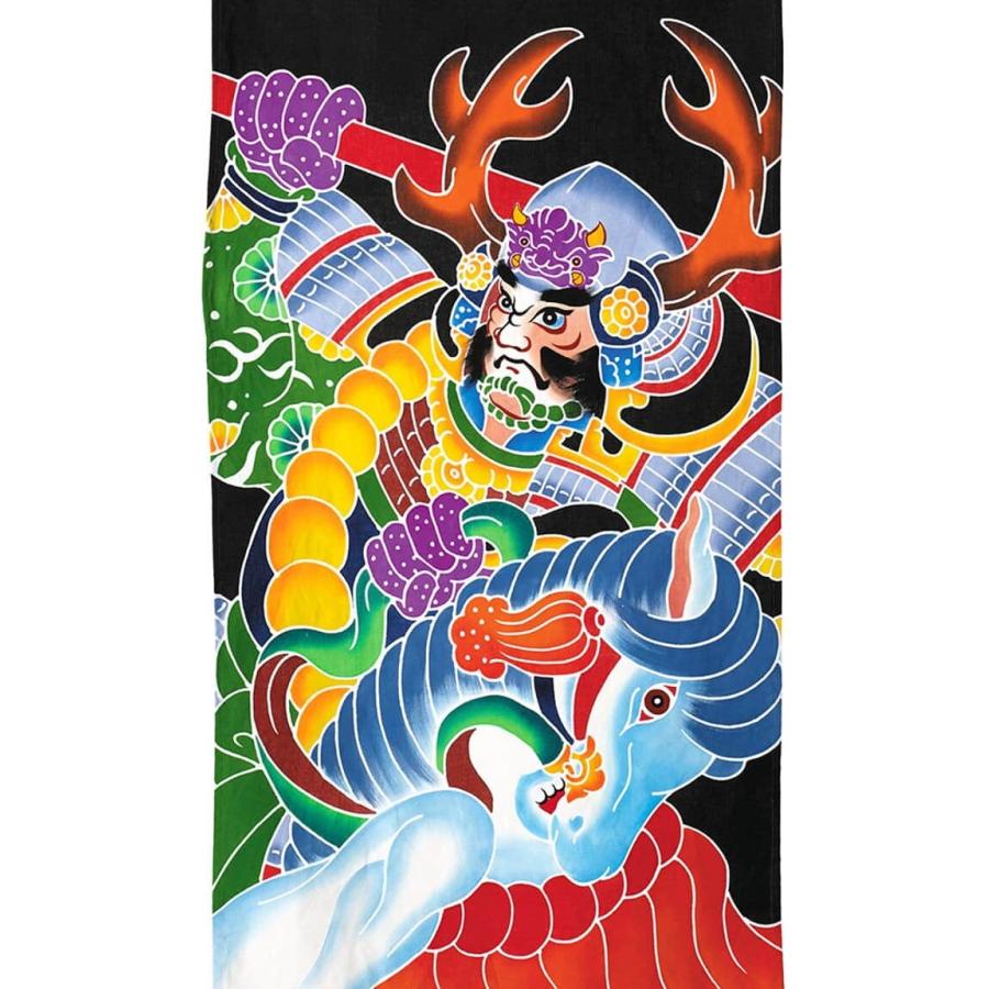 五月人形 ワタナベ 名前旗 男の子 手描本染タペストリー 武者絵 大 家紋＋名前入れ代金込み スタンド付 wtk-tapemel-st_2