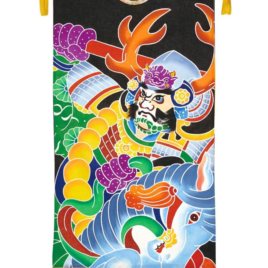 五月人形 ワタナベ 名前旗 男の子 手描本染タペストリー 武者絵 小 家紋または名入れ代込み スタンド付 wtk-tapemes-st_2