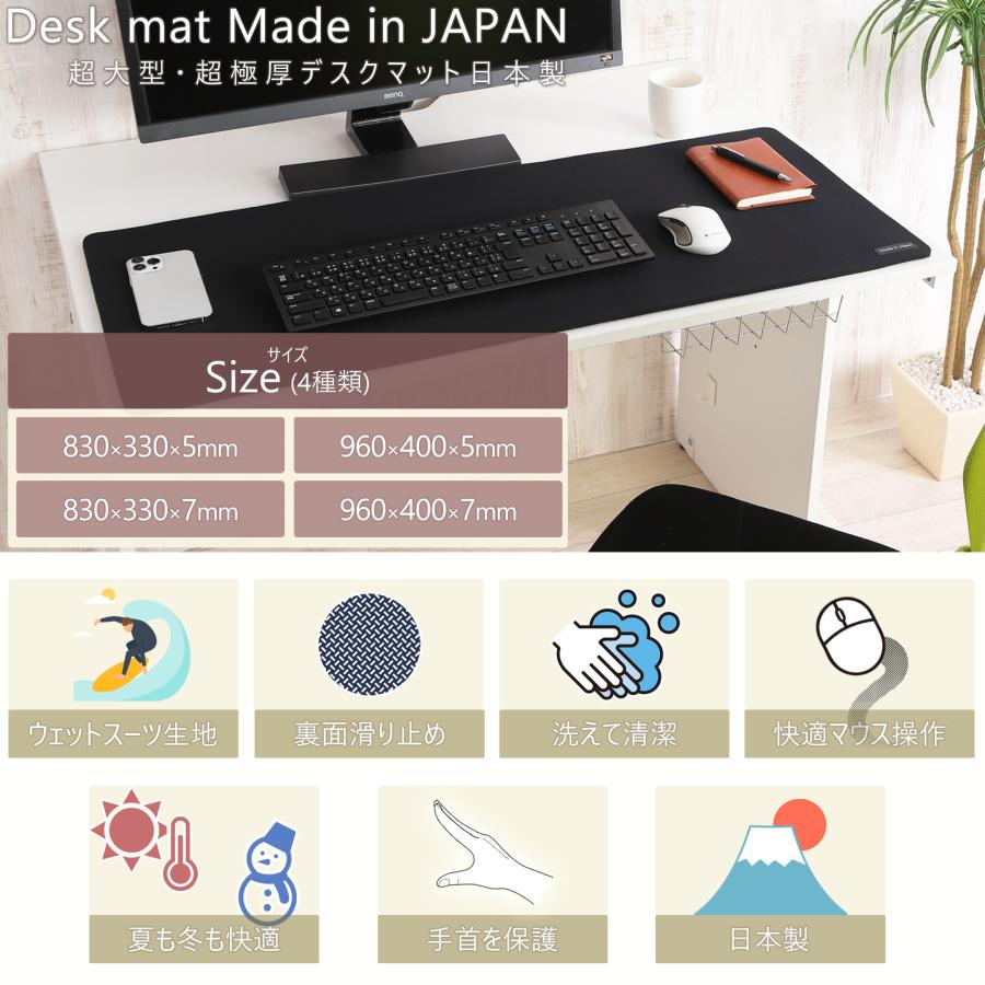 日本製 デスクマット マウスパッド 大型 400×960×7mm 洗える ウェット