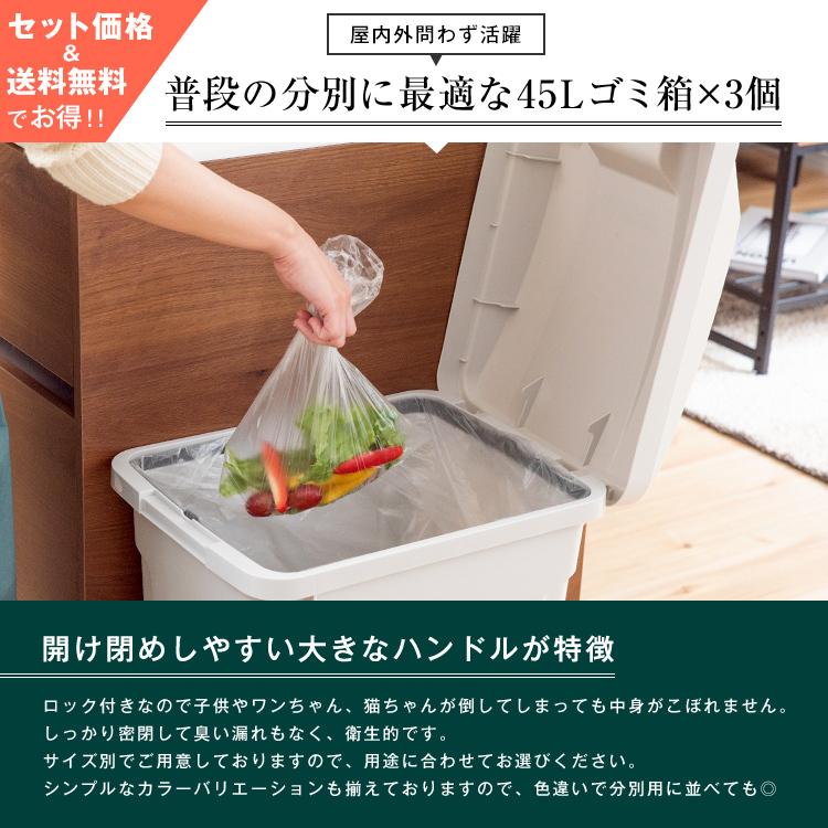 ゴミ箱 おしゃれ 屋外 分別 SP ハンドル ペール 45リットル ３個 セット アスベル ダストボックス 大容量 45l 45L 蓋付き カラス対策 ベランダ 資源ゴミ ごみ箱 | アスベル | 01