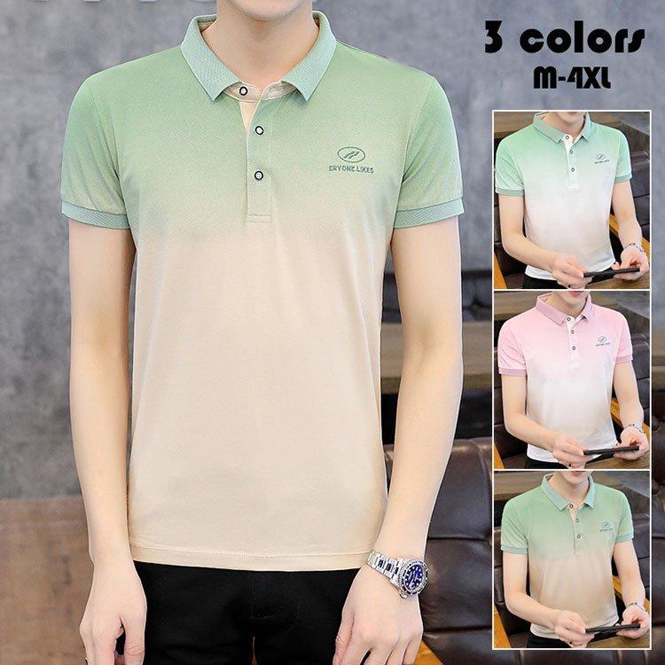ポロシャツ メンズ グラデーション トップス 大きいサイズ 半袖 ファッション トレンド ゴルフウェア おしゃれ スポーツ 夏 ゴルフ シャツ 紳士服 カジュアル3色 ポロシャツ カラー グリーン ホワイト Www Ma Maison Algarve Com