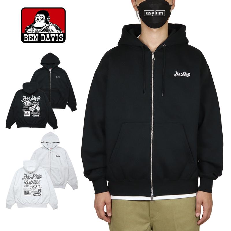 ベンデイビス ジップアップパーカー BEN DAVIS フーディ アメカジ トップス メンズ レディース ブランド 大きいサイズ 黒 バックプリント | BEN DAVIS