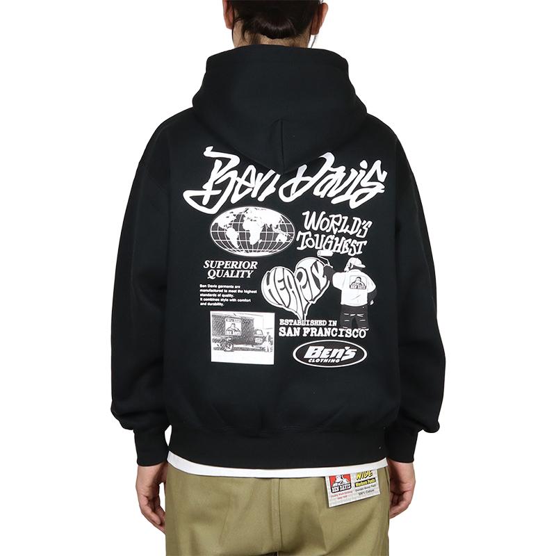ベンデイビス ジップアップパーカー BEN DAVIS フーディ アメカジ トップス メンズ レディース ブランド 大きいサイズ 黒 バックプリント | BEN DAVIS | 04