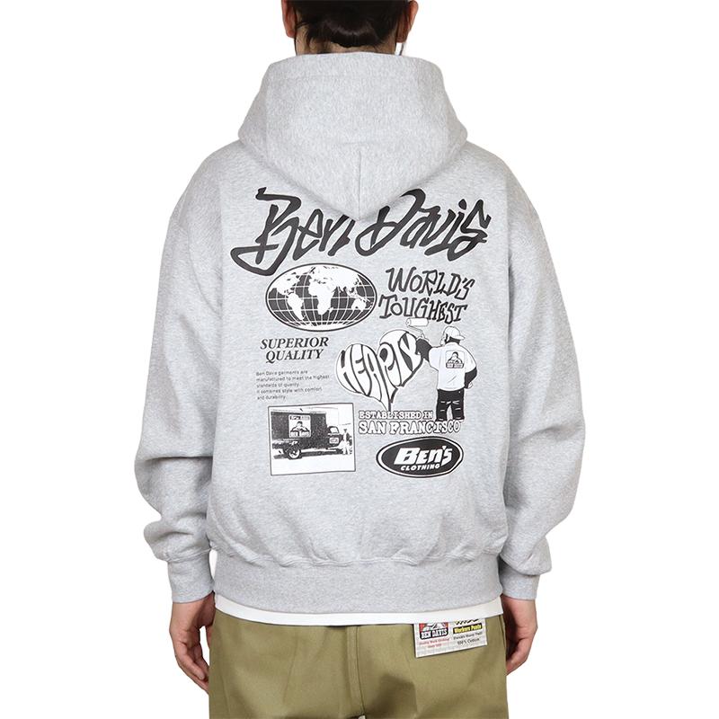 ベンデイビス ジップアップパーカー BEN DAVIS フーディ アメカジ トップス メンズ レディース ブランド 大きいサイズ 黒 バックプリント | BEN DAVIS | 05
