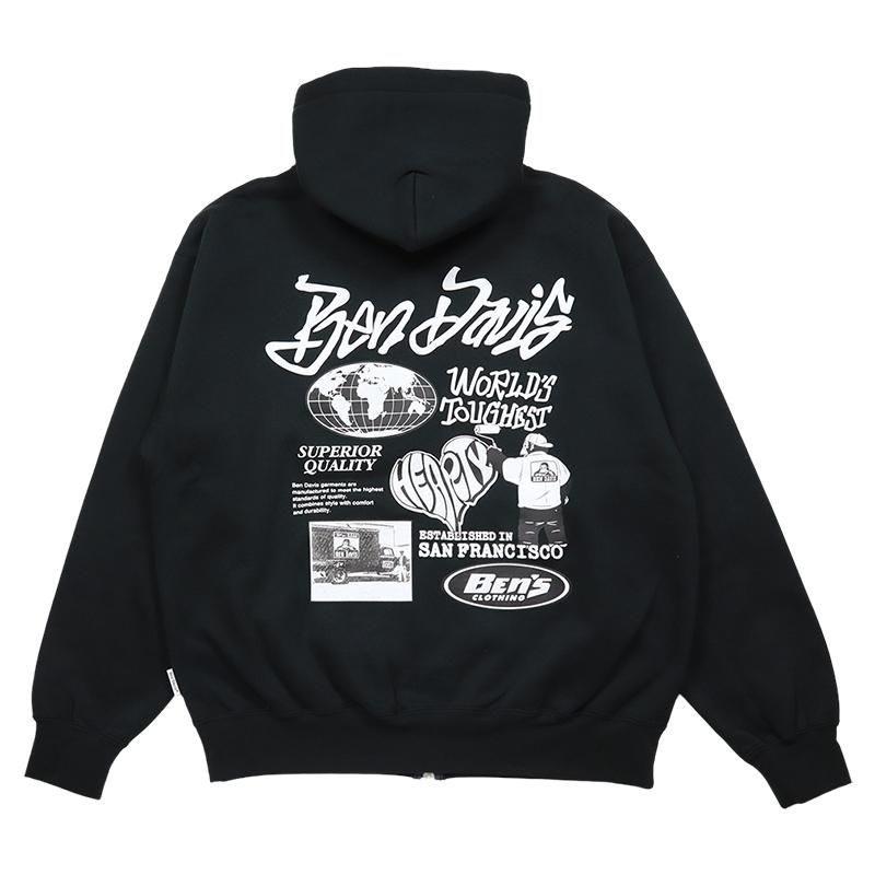 ベンデイビス ジップアップパーカー BEN DAVIS フーディ アメカジ トップス メンズ レディース ブランド 大きいサイズ 黒 バックプリント | BEN DAVIS | 07