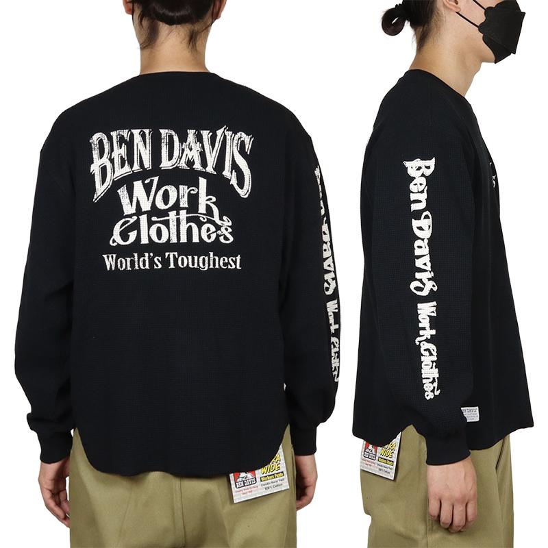 ベンデイビス ロンT BEN DAVIS Tシャツ 長袖 アメカジ トップス サーマル メンズ レディース ブランド 大きいサイズ 黒 バックプリント | BEN DAVIS | 06