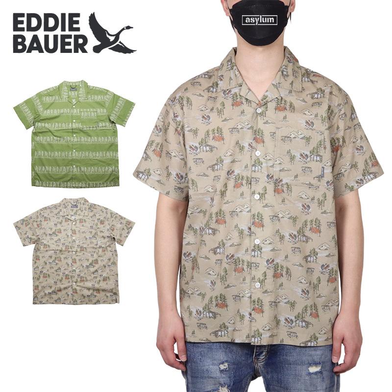 爆買 エディーバウアー 半袖シャツ EDDIE BAUER トップス 総柄 開襟