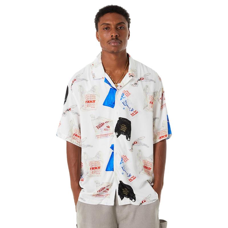 HUF 大麻　半袖シャツ　総柄　XLサイズ HUF（ハフ） GW P5倍 シャツ 半袖 メンズ レディース リゾートシャツ