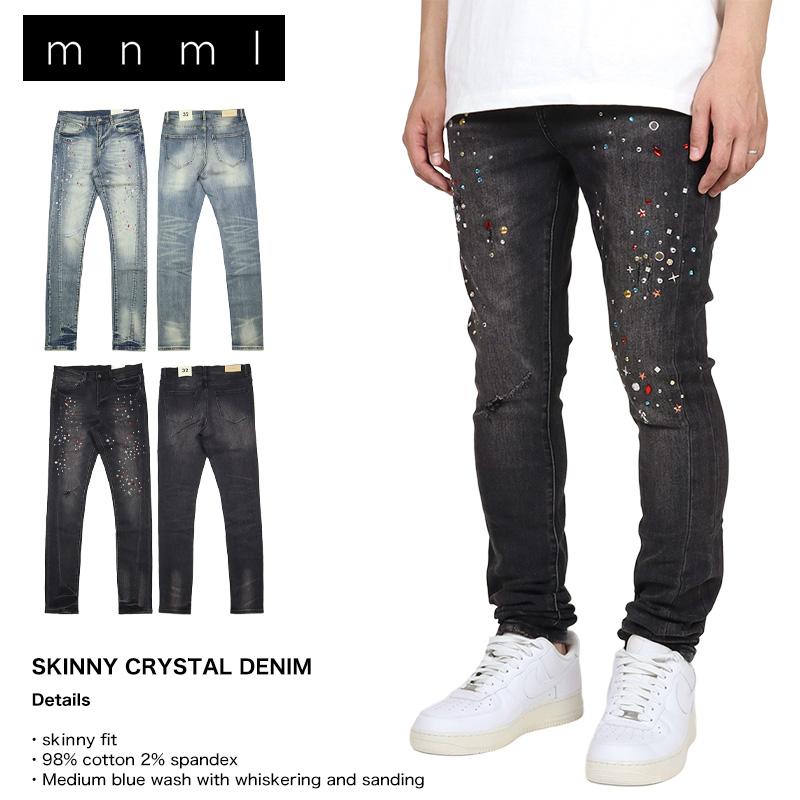 【早い者勝ち‼️】mnml ブラック スキニーデニム 28ダメージ加工 mnml（ミニマル） デニムパンツ スキニー メンズ レディース ブランド
