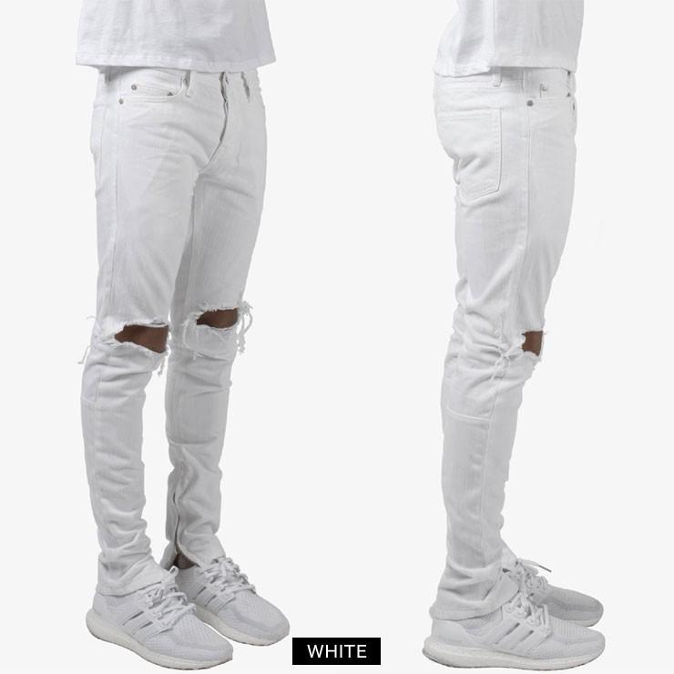 mnml（ミニマル） ストレッチ 裾ZIPジップ ダメージクラッシュジーンズ 
