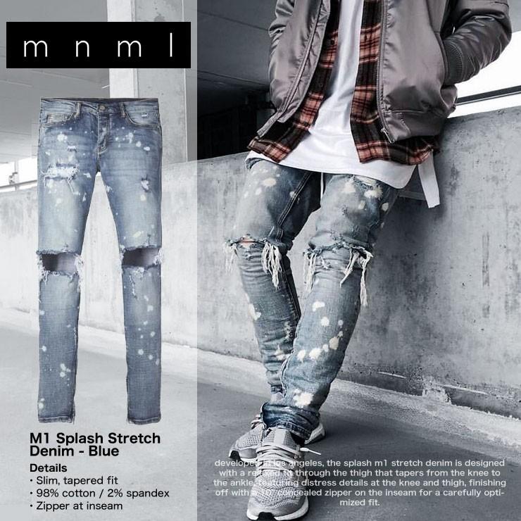 mnml ストレッチ 裾ZIPジップ ダメージクラッシュジーンズ mnml M1 STRETCH DENIM BLACK/ミニマル デニム｜asylum｜09