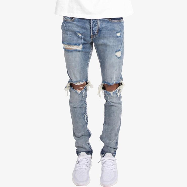 mnml（ミニマル） ストレッチ 裾ZIPジップ ダメージクラッシュジーンズ