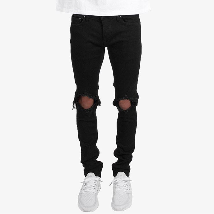 mnml クラッシュ ストレッチデニム ブラック mnml（ミニマル） ストレッチ 裾ZIPジップ ダメージクラッシュジーンズ