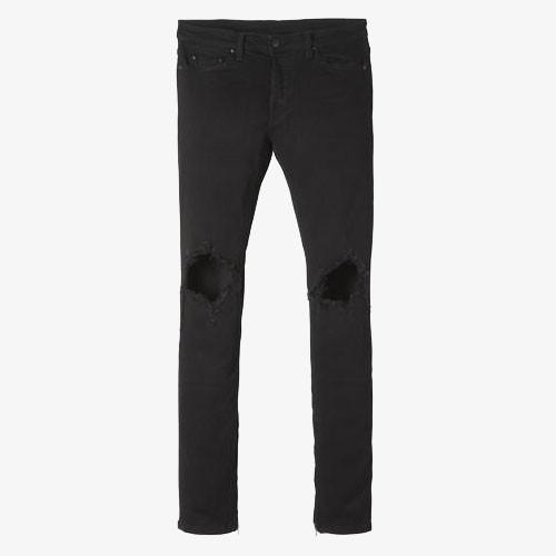 mnml（ミニマル） 爆買 ストレッチ 裾ZIPジップ ダメージクラッシュ