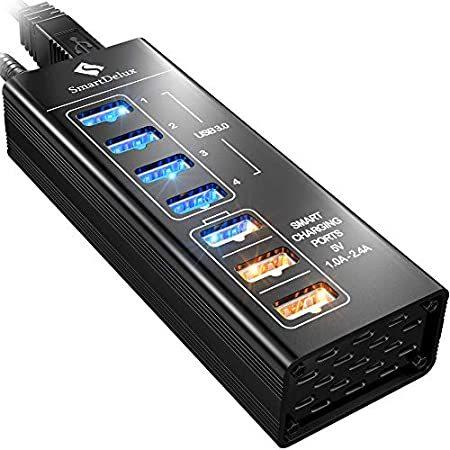 人気 【送料無料】SmartDelux Powered USB Hub - 7-Port USB 3.0 Hub with 4 USB 3.0 Ports, 3 Sma【並行輸入品】 USBハブ