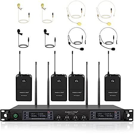 Wireless Microphone System, Phenyx Pro Quad Channel Cordless Mic Set with F