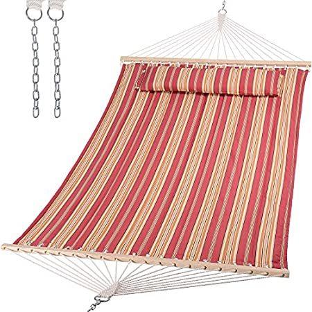 SUNCREAT Double Hammock Quilted Fabric Swing with Spreader Bar, Detachable 