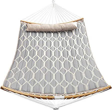 SONGMICS Hammock, Quilted Hammock with Curved Bamboo Spreaders, Pillow, 78.